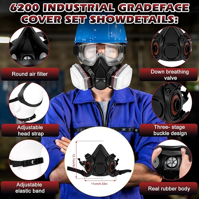 Respirator Mask with Filters - Reusable Gas Mask Against Organic Vapor Formaldehyde for Chemicals Spray Paint