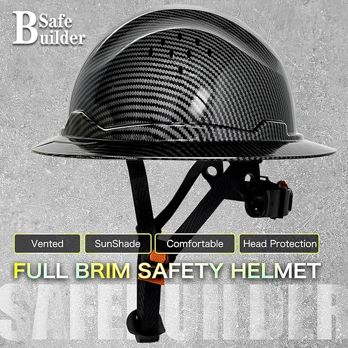 SBD-G1C Construction Full Brim Safety Helmet HDPE Hard Hat Vented Hardhats Sunshade Carbon Fiber Pattern Industrial Work Certified ANSI/ISEA Z89.1