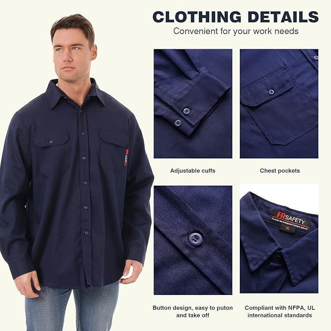 SKSAFETY 7oz FR Shirts for Men, Welding Shirt Hi Vis Flame Resistant 100% Cotton Fire Retardant Longsleeve Shirt CAT2/NFPA
