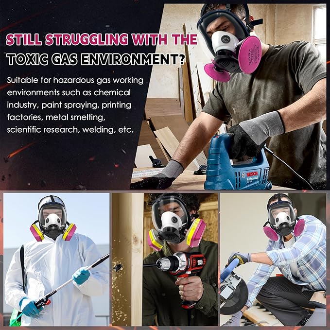 Full Face Gas Masks Survival Nuclear and Chemical, Reusable Full Face Respirator Gas Mask with Activated Carbon Filter