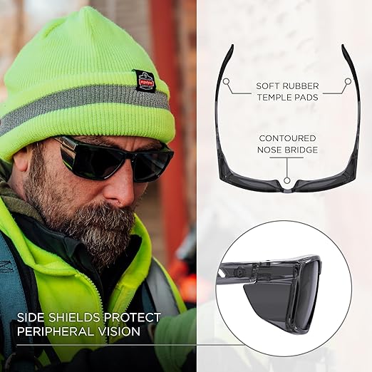 Ergodyne Skullerz SIXTEN Safety Glasses with Side Shields, Anti Fog + Anti Scratch, ANSI z87.1 with Protective Microfiber Eyewear Cleaning & Storage Bag