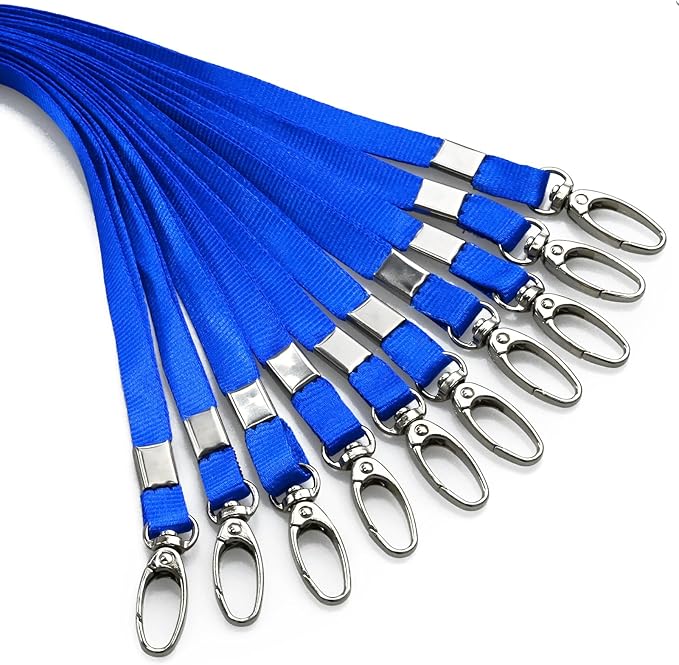 50Pcs Blue Lanyard for ID Badges Nylon Flat Lanyard with Swivel Hook Bulk Lanyards for Office, School, Conference