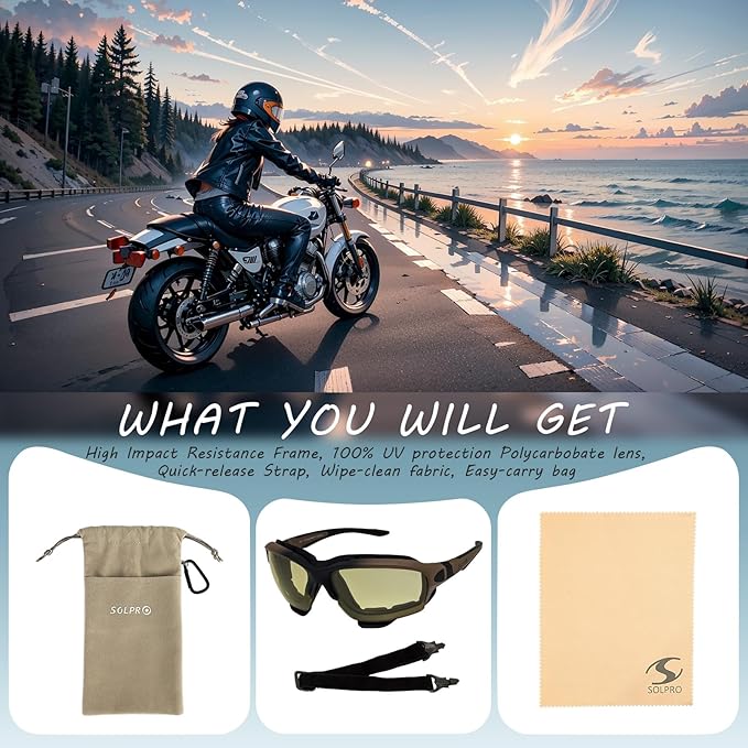 Powersports Glasses Safety Motorcycle Goggle, Anti-fog, Wrap around, Windproof, Hunting, Riding, Mowing,Men and Women