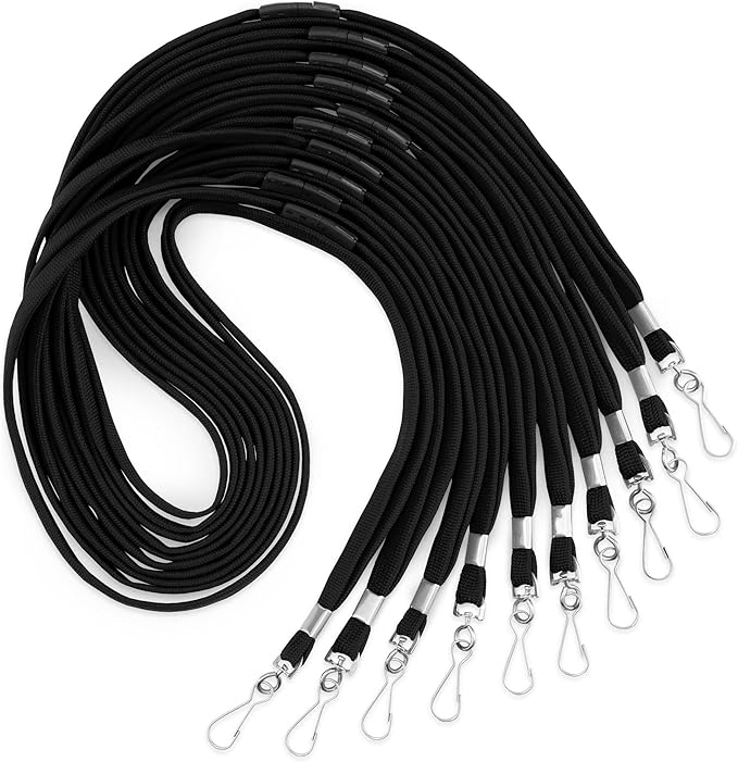 MIFFLIN-USA Flat Breakaway Safety Lanyard for ID Badges (Black, 36 Inch, 250 Pack), Soft Woven Neck Line