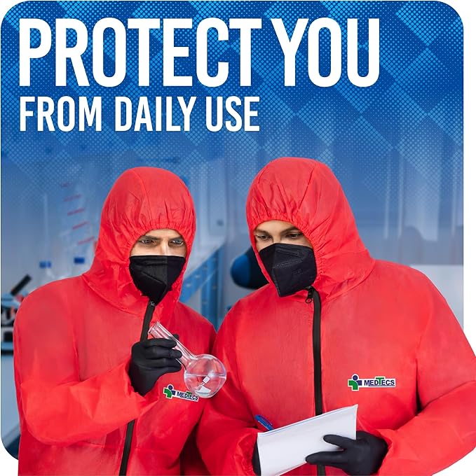 Medtecs Hazmat Suits - 6 Sizes Options - Disposable Coveralls Suit, Medical Protective Coverall PPE Hazmat Suits