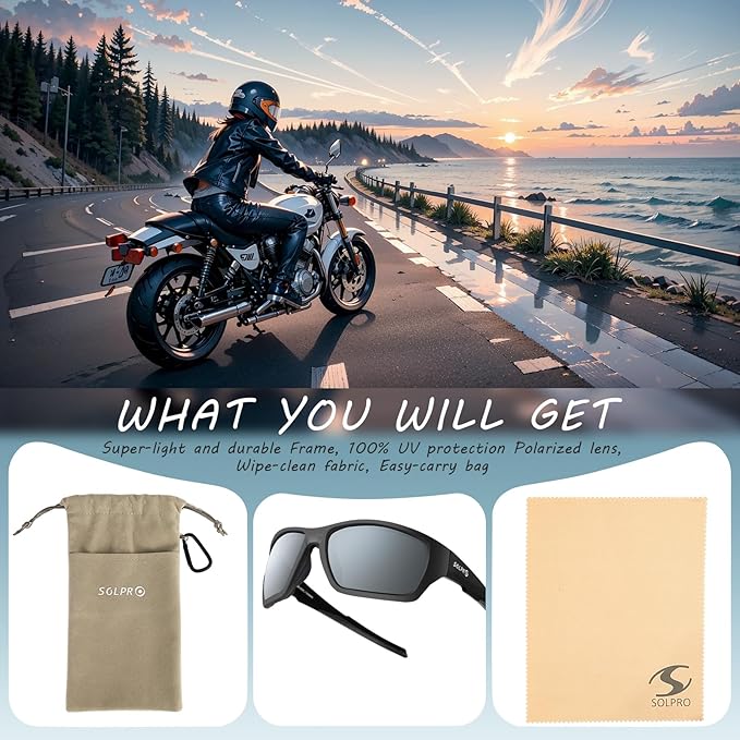 Polarized Riding Sunglasses Foam Padded Wraparound Fit Men Women Motorcycle Driving Running Cycling Fishing