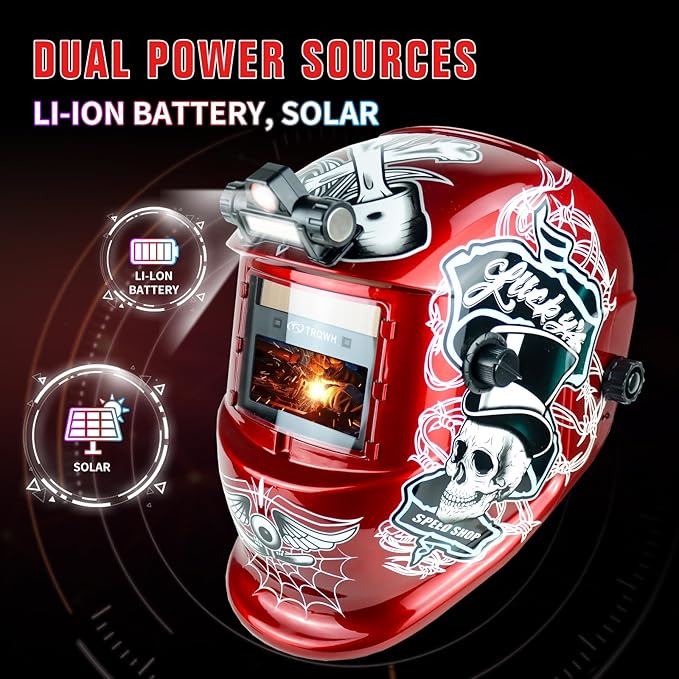 Welding Helmet with Light True Color Auto Darkening Welding Helmets for Men Solar Powered Welding Hood with 2 Arc Sensor Wide Shade 4/9-13 for TIG MIG ARC Cool Welder Mask (TRQ-HD12)