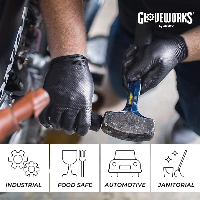 GLOVEWORKS HD Black Nitrile Gloves - 6 mil Disposable, Latex Free Mechanics Gloves