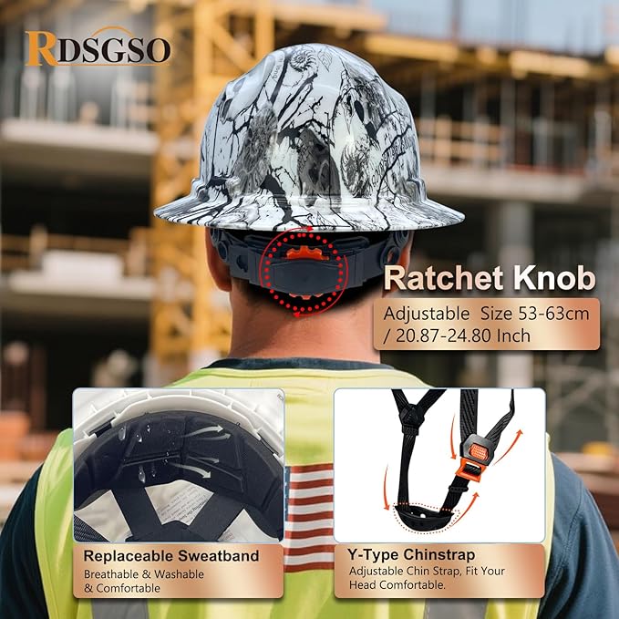 Full Brim Hard Hats ANSI/ISEA Z89.1 Type I Class E Certified 6-Point Suspension Lightweight Vented Adjustable Safety Helmet for Construction Industrial