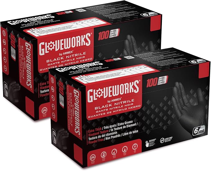 GLOVEWORKS HD Black Nitrile Gloves - 6 mil Disposable, Latex Free Mechanics Gloves