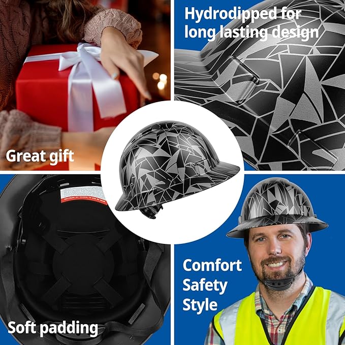 Full Brim Hard Hat - OSHA Safety Helmet Durable Lightweight Carbon Fiber Hard Hat, 6-Point Ratchet Suspension Protective Gear for Men and Women