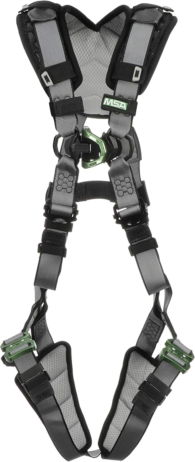 MSA V-FIT Standard Safety Harness - Polyester & Nano-Technology Treated Web Full Body Harness Back, Shoulder Padding, Gray