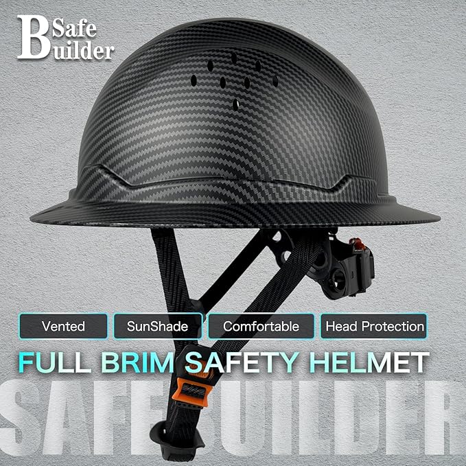 SBD-G1C Construction Full Brim Safety Helmet HDPE Hard Hat Vented Hardhats Sunshade Carbon Fiber Pattern Industrial Work Certified ANSI/ISEA Z89.1