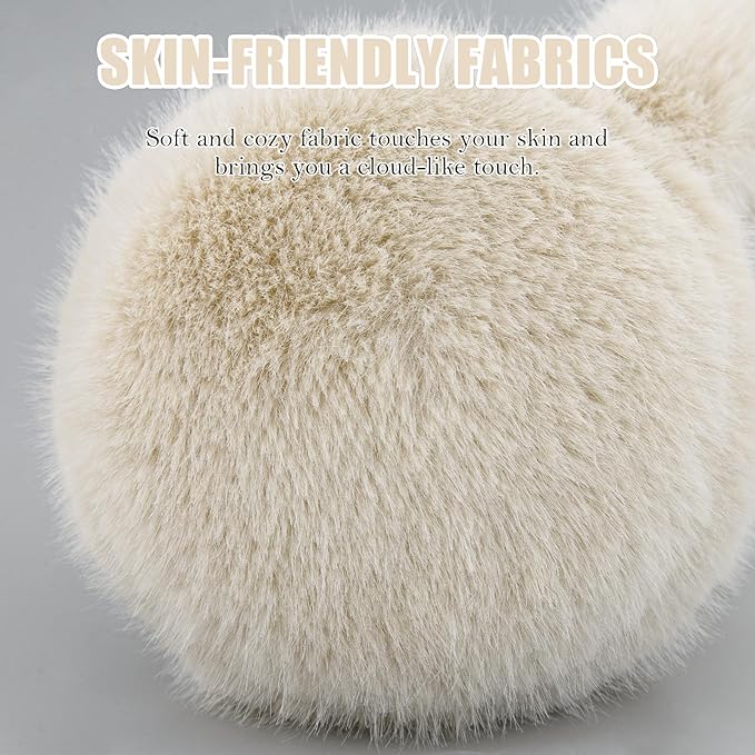 Winter Ear Muffs for Women Girls Faux Fur Cute White Earmuffs Fluffy Ear Warmers Foldable Ear Covers Outdoor