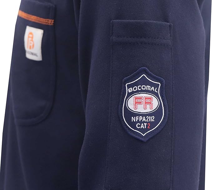 BOCOMAL FR Shirts Henley 7oz Midweight Fire Resistant Clothing NFPA2112 CAT2 Men's Flame Retardant Work Shirt
