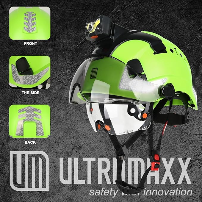 Safety Helmet Hard Hat with Detachable Headlamp Light and Visor Construction Hardhats for Men ANSI/ISEA Z89.1 Certified