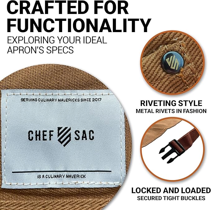 Chef Sac Chef Apron | Cotton Canvas Kitchen Apron | Aprons for Men | Aprons for Women with Pockets | Professional Chef Aprons