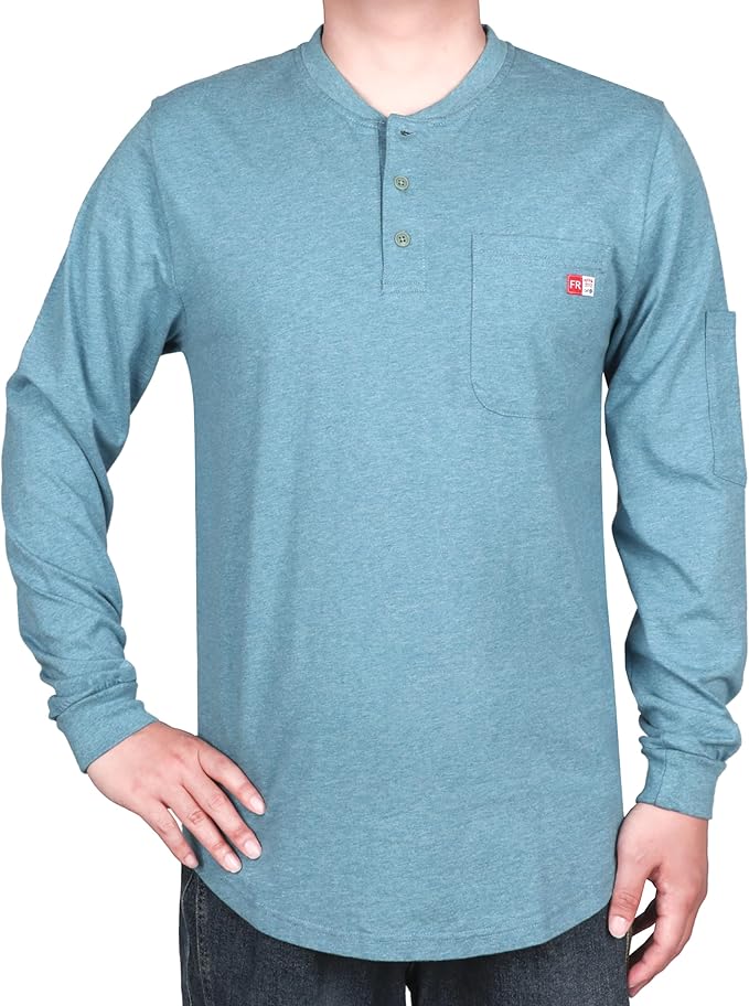 TICOMELA FR Shirts for Men Heather Series 6oz Flame Resistant T Shirt NFPA2112 CAT2 Fire Retardant Henley Shirts