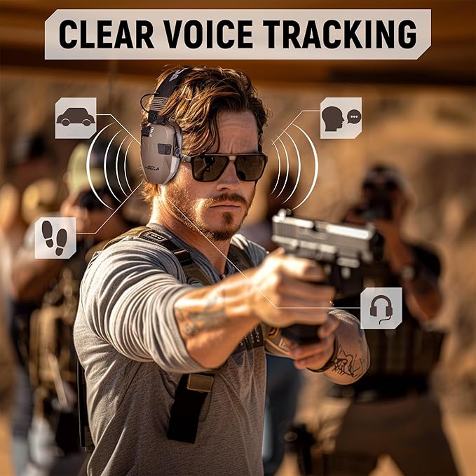 Shooting Ear Protection for Gun Range, Active Noise Reduction NRR 23dB, Shooting Ear Muffs Hearing Protection