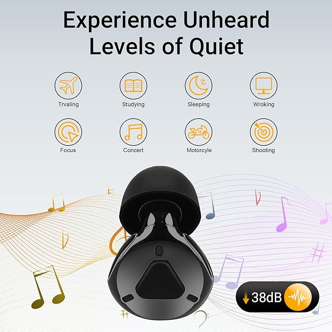 Ear Plugs for Sleeping Noise Cancelling, Adjustable Passive Earplugs for Concerts & Festivals,Reusable Hearing Protection for Sleep,Work,Focus,Travel,2025 New Structure,Black