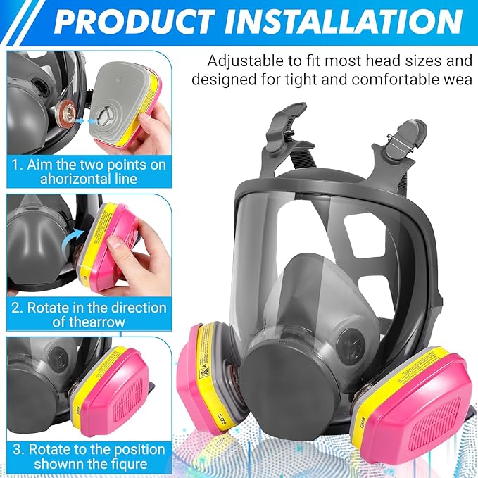 Full Face Respirator Mask with Filters, 6800 Reusable Respirator Gas Mask with Filters 60923,Dust Mask Anti Fog Against Dust Organic Vapor for Painting, Polishing, Chemicals, Welding,Sanding