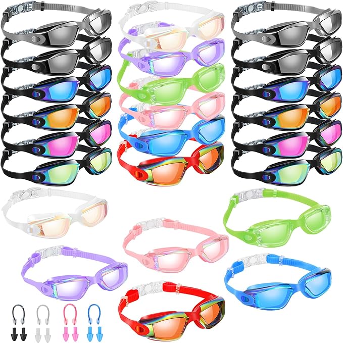 Konohan 24 Pack Swim Goggles Bulk for Kids adult Pool Goggles Anti Fog Silicone No Leak Swimming Glasses for Men Women Youth