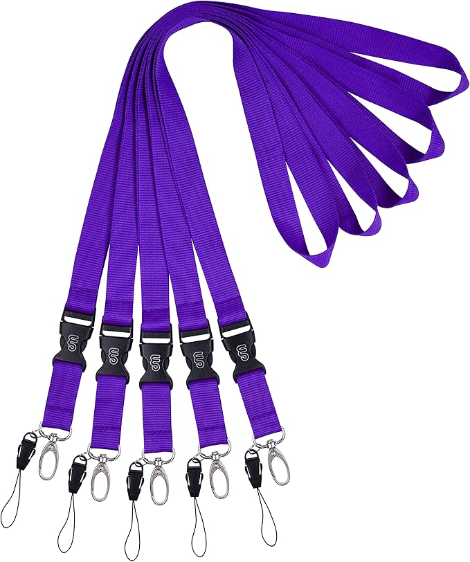 Wisdompro Office Lanyard, 5pcs 23 inch Polyester Neck Strap with Oval Clasp and Detachable Buckle for Phones, Camera, USB, Keys, Keychain, ID Name Tag Badge Holder - Purple