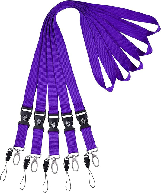 Wisdompro Office Lanyard, 5pcs 23 inch Polyester Neck Strap with Oval Clasp and Detachable Buckle for Phones, Camera, USB, Keys, Keychain, ID Name Tag Badge Holder - Purple