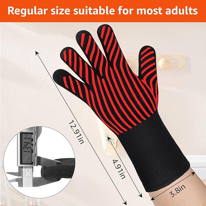 BBQ Gloves, 1472°F Heat Resistant Grilling Gloves Silicone Non-Slip Washable Oven Gloves, Grill Gloves for Barbecue, Grilling, Cooking, Baking, Camping, Smoker