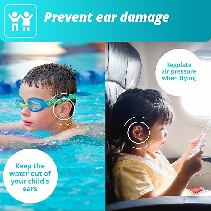 Alpine Pluggies Kids Ear Plugs for Small Ear Canals – Noise Cancelling Earplugs Age 5–12 – Multi-Purpose Ear Protection for Sleep, Flying, School, Swimming – 25dB Reusable Hypoallergenic Filters