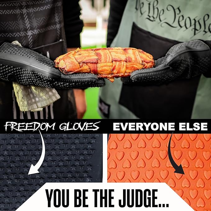 Silicone Oven Mitt - Heat Resistant BBQ Gloves with Fingers for Grilling or Smoker Pit, Easy Clean Waterproof Heat Proof Grill Glove for Baking & Cooking (Black)