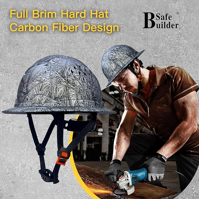 SBD-G1C Construction Full Brim Safety Helmet HDPE Hard Hat Vented Hardhats Sunshade Carbon Fiber Pattern Industrial Work Certified ANSI/ISEA Z89.1
