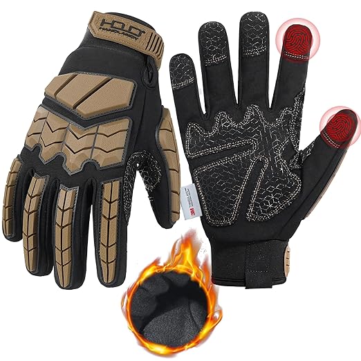 HANDLANDY Insulated Winter Work Gloves for Men, 3m Thinsulate Thermal Impact Gloves with Touchscreen for Cold Weather (Tan, Medium)