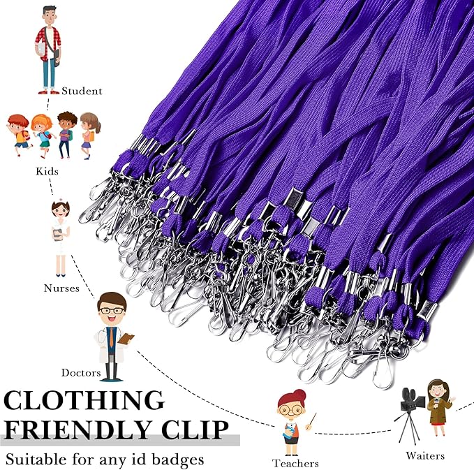 Epakh 200 Pcs Lanyards for ID Name Badge Holder Neck Lanyard Flat with Clips Neck Straps for Office School Nurse