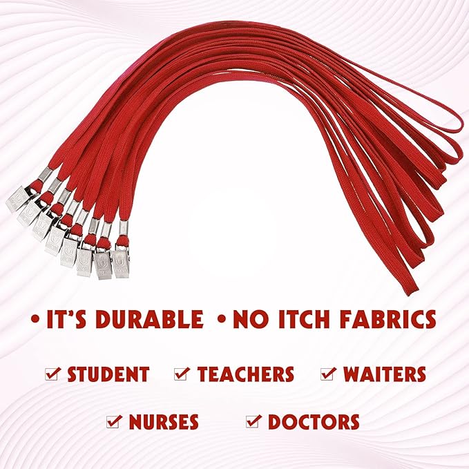 Hoolerry 300 Pcs Lanyards Clips Bulk for ID Name Badge Holder Lanyards Flat with Swivel Hook for Office School(Red)