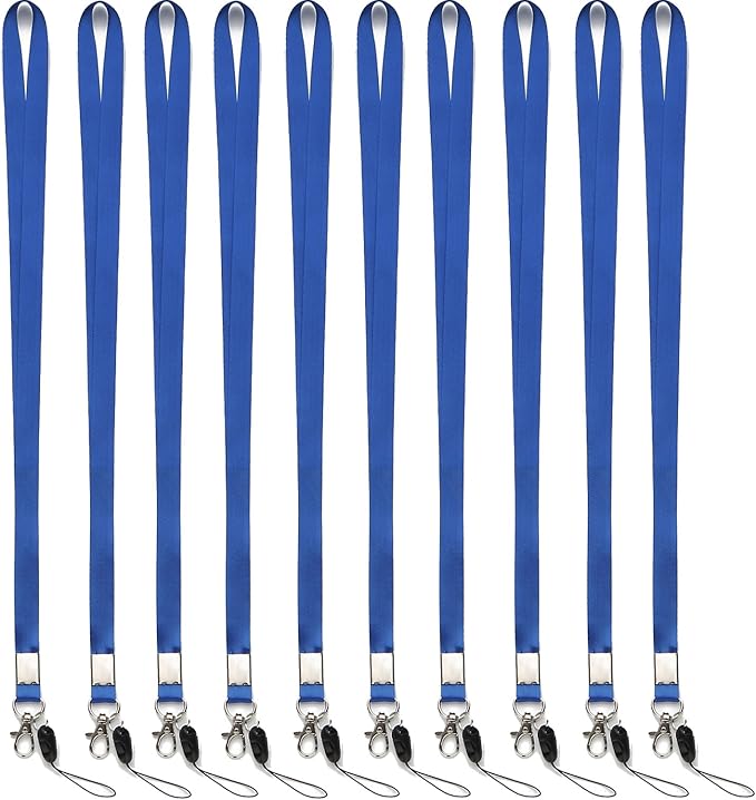 YOUOWO 10 Pack Neck Lanyard,Office Nylon Blue Lanyards with J-Hook,For Badge Holders,ID Name Badges,Keys,Phone,USB,Stick,Whistles