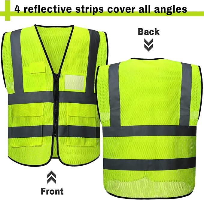 JaGely 30 Pack Reflective Safety Vests with Pockets, High Visibility Mesh Construction Vest for Men Women, Neon Yellow, Size L