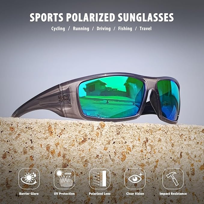Polarized Sports Sunglasses for Men Women Unbreakable Frame Cycling Fishing Wrap Around Sunglasses UV400 Protection