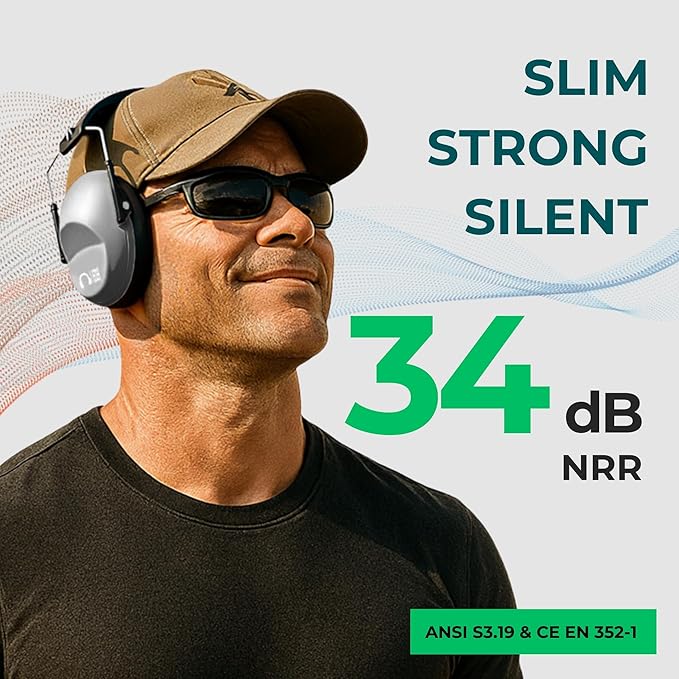 Pro For Sho 34dB NRR Hearing Protection Ear Muffs - Highest NRR in Compact Design, Ear Protection for Shooting, Mowing, Work