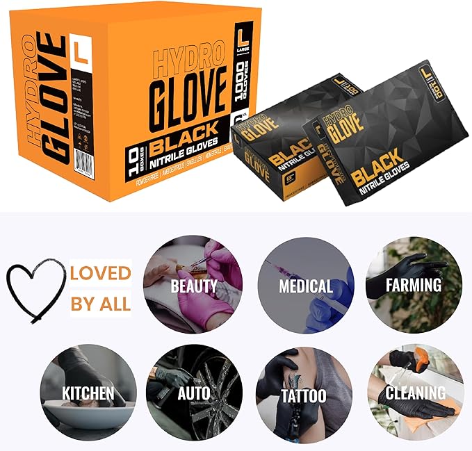 5-6 Mil HEAVY DUTY Black Nitrile Gloves, Powder Free, Latex-Free, Exam, Food, Mechanic, Tattoo Disposable Gloves