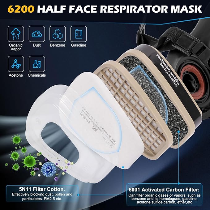 2 Set Half/Full Face Respirator Mask with Activated Carbon Filter, Chemical Paint Respirators Against Gases,Dust,Organic Vapor