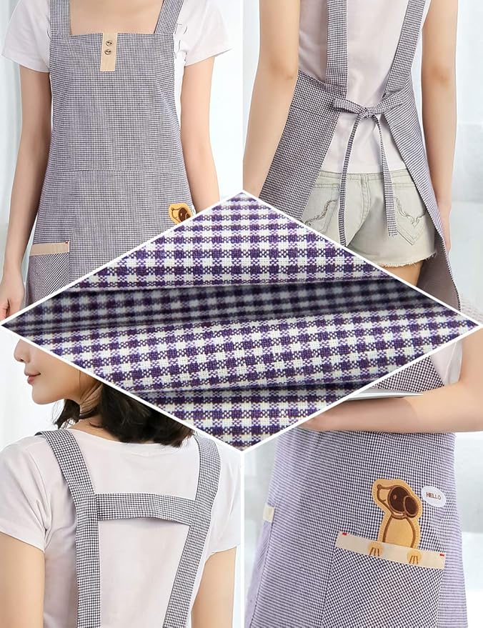 NEWGEM Cotton Kitchen Cooking Apron for Women with Pocket Bib Smock for Restaurant Chef