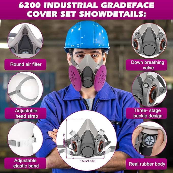 Respirator Mask with Filters - Reusable Gas Mask Against Organic Vapor Formaldehyde for Chemicals Spray Paint