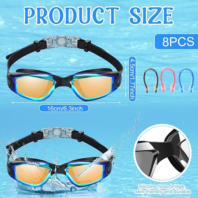 Konohan 8 Pack Kids Goggles Swim Goggles for Adult Kids Swimming Glasses Anti Fog Silicone No Leak Pool Glasses