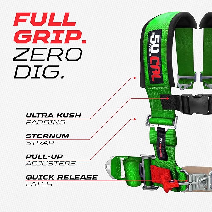 1pc Green 4 Point Harness for Bucket Seat, Latch Release, 9 Color Options, Racing Harness, Race Car, Off Road, UTV, RZR [6000A1]