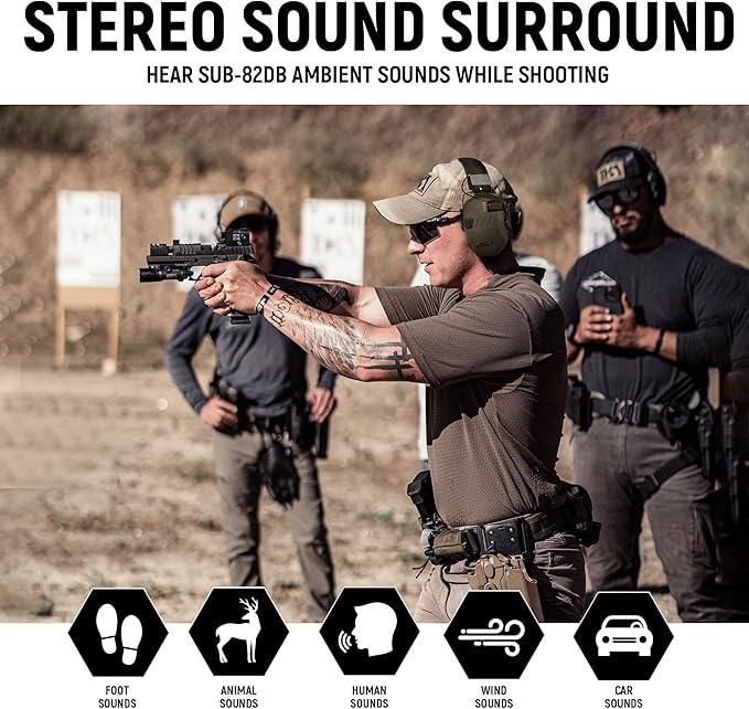 Shooting Ear Protection for Gun Range, Active Noise Reduction NRR 23dB, Shooting Ear Muffs Hearing Protection