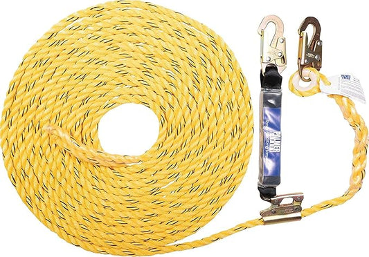 Palmer Safety Vertical Lifeline Assembly - 50FT Rope Harness Safety Lanyard with Rope Grab - Fall Protection Kit (Yellow)