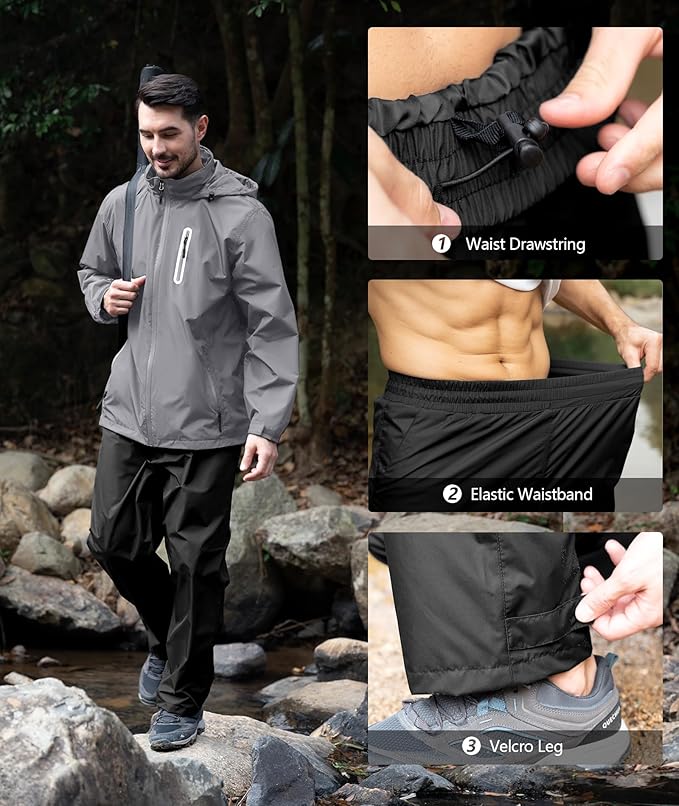 SWISSWELL Men's Waterproof Golf Rain Suit Rain Gear Jacket and Pant Outdoor Lightweight Hooded Raincoat