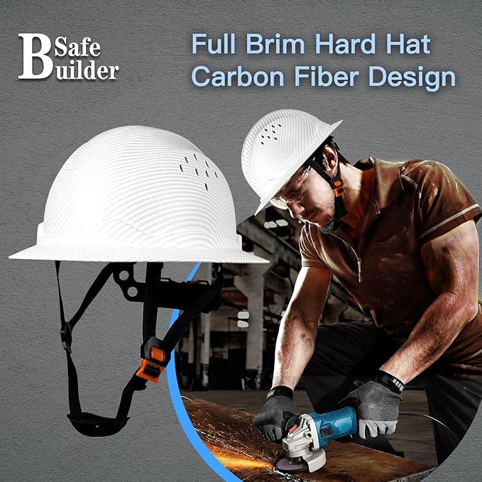 SBD-G1C Construction Full Brim Safety Helmet HDPE Hard Hat Vented Hardhats Sunshade Carbon Fiber Pattern Industrial Work Certified ANSI/ISEA Z89.1