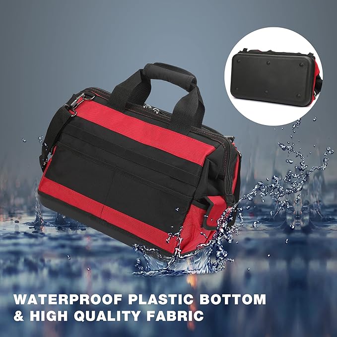WORKPRO 16" Top Wide Mouth Tool Bag with Water Proof Rubber Base, Multi-Compartment, 46 Pockets, For Tool Organizer & Storage, W081122A